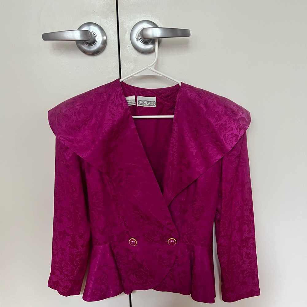 100% Silk Vintage Fuchsia Blouse with Shoulder Pads